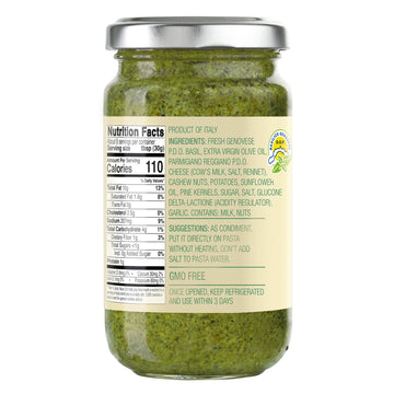 Mantova Basil Pesto Sauce with Cheese, 6.7 oz - Authentic Italian, Rich Flavor, Perfect for Pasta, Dips & Marinades