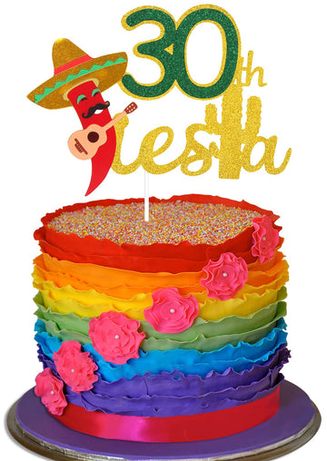 Fiesta 30Th Birthday Cake Topper - Taco Bout 30 Birthday Party Glitter Chili Cake Supplies - Fabulous Thirty - Mexican Summer Fi