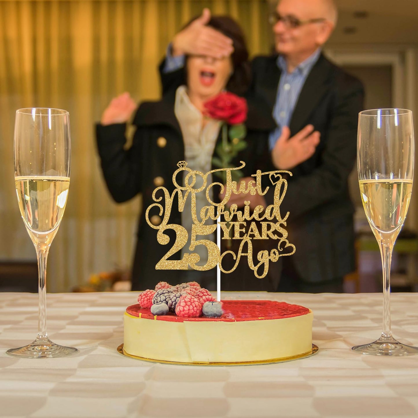 Just Married 25 Years Ago Cake Topper, Cheers To 25 Years, Blessed & Loved, 25Th Anniversary, Wedding 25Th Anniversary Party Dec
