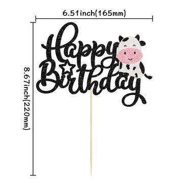 Gyufise 1Pc Cow Happy Birthday Cake Topper Glitter Farm Animals Theme Birthday Cow Cake Decoration For Cow Theme Baby Shower Kid