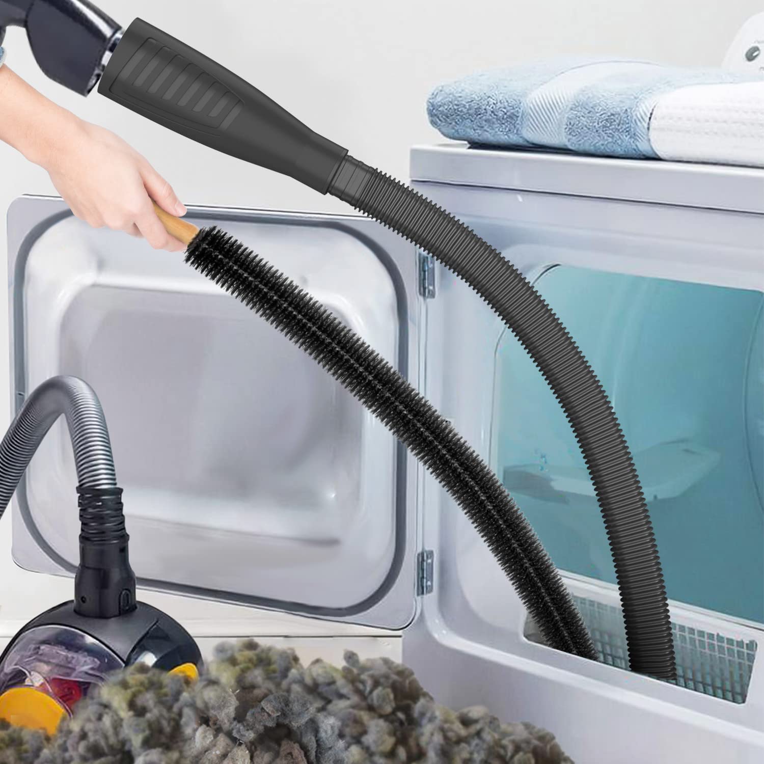 Sealegend 2 Pieces Dryer Vent Cleaner Kit Vacuum Attachment Hose With Brush, Dryer Cleaning Brush Lint Remover Hose