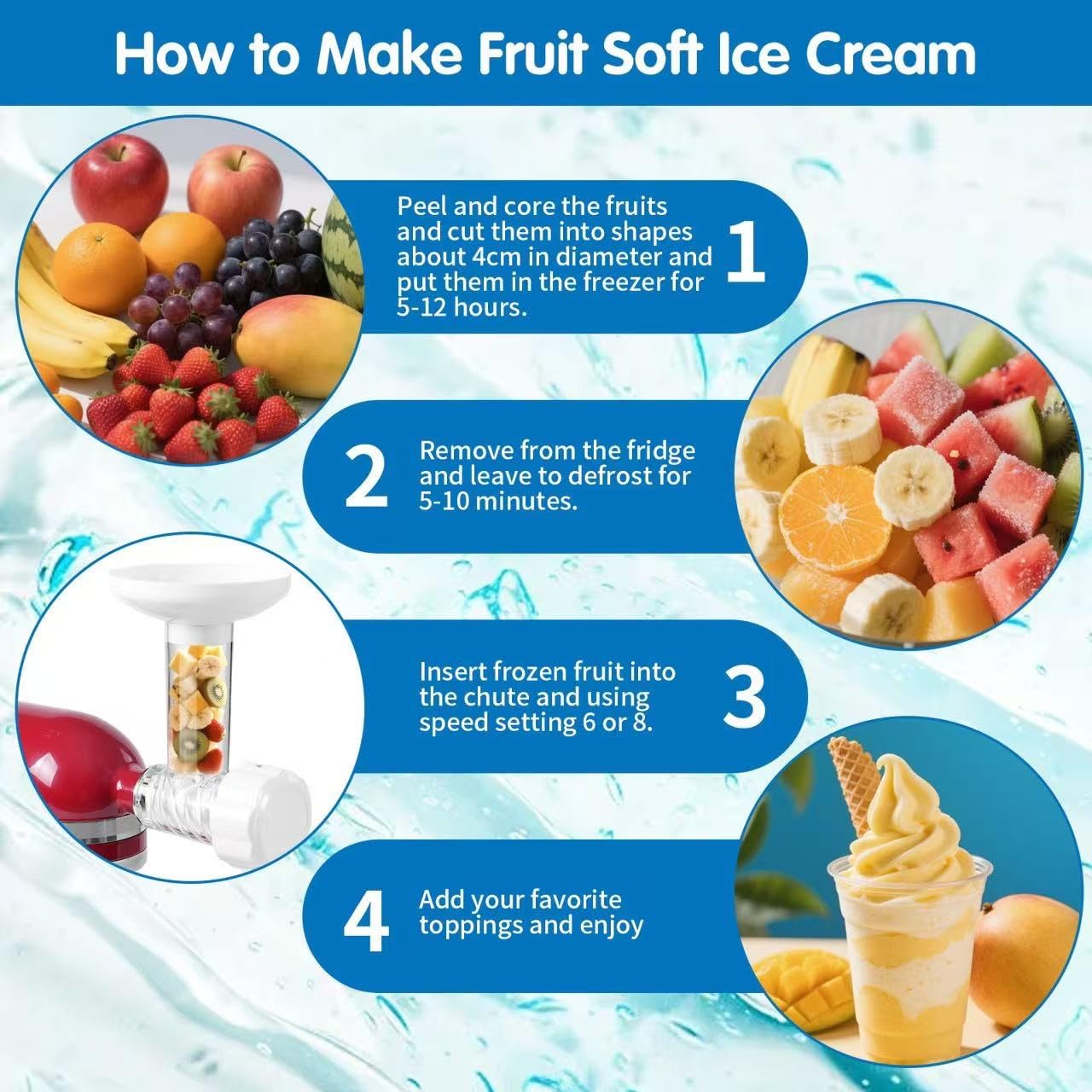 Fruit Ice Cream Maker Compatible with KitchenAid Stand Mixer For Healthy Dairy-Free Fruit Ice Cream, Desserts And Soft Ice Cream