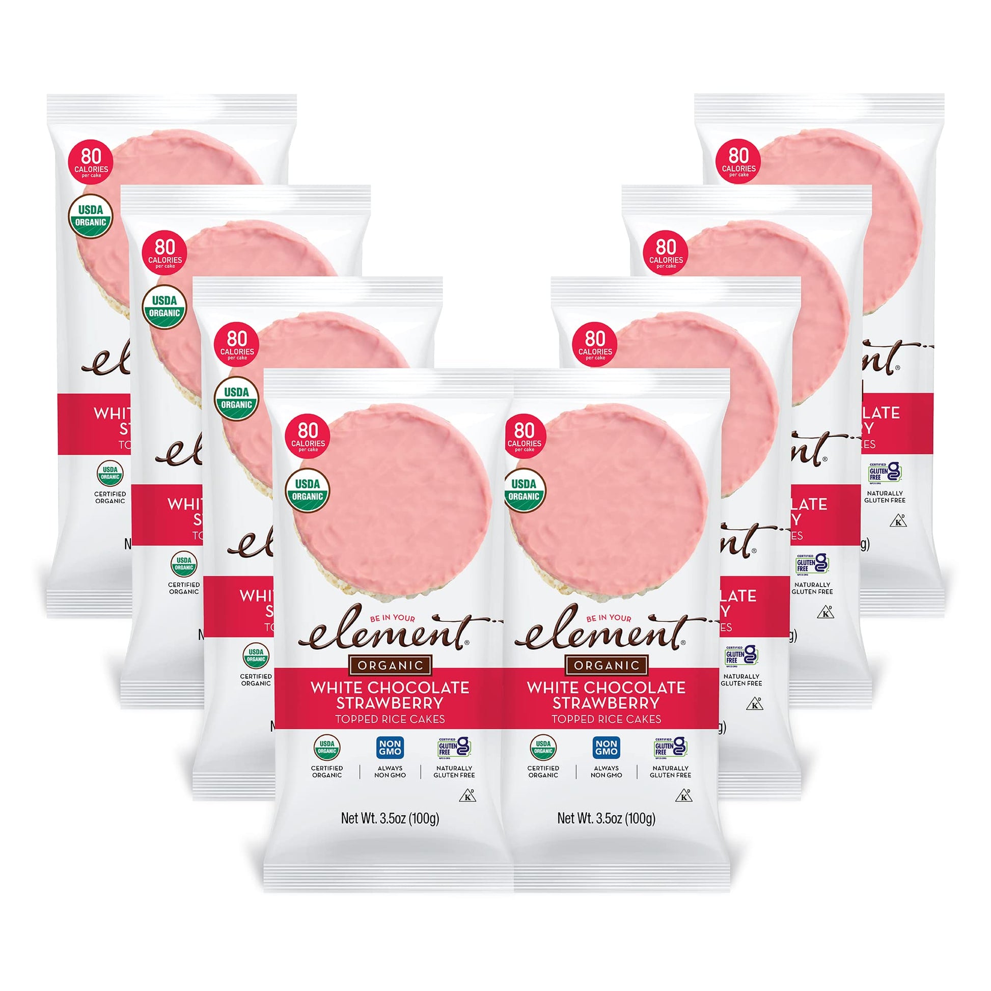 Element Snacks - White Chocolate Strawberry Rice Cakes (Pack of 8), All-Natural Rice, Organic Healthy Snacks for Kids or Adults,
