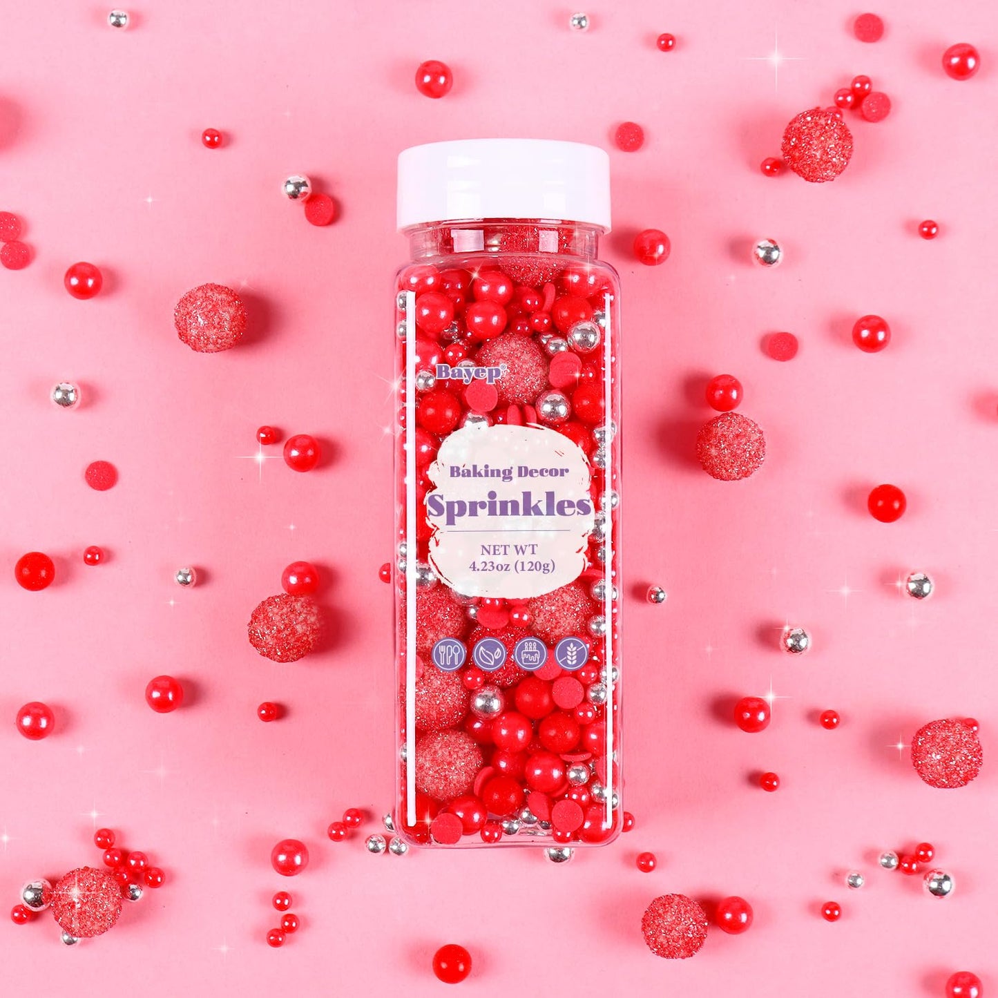 Red Sprinkles For Baking 4.23Ounce - Sparkle Pearl Sprinkles For Cupcake Toppers, Ice Cream, Candy, Cookie Decorations - Silver