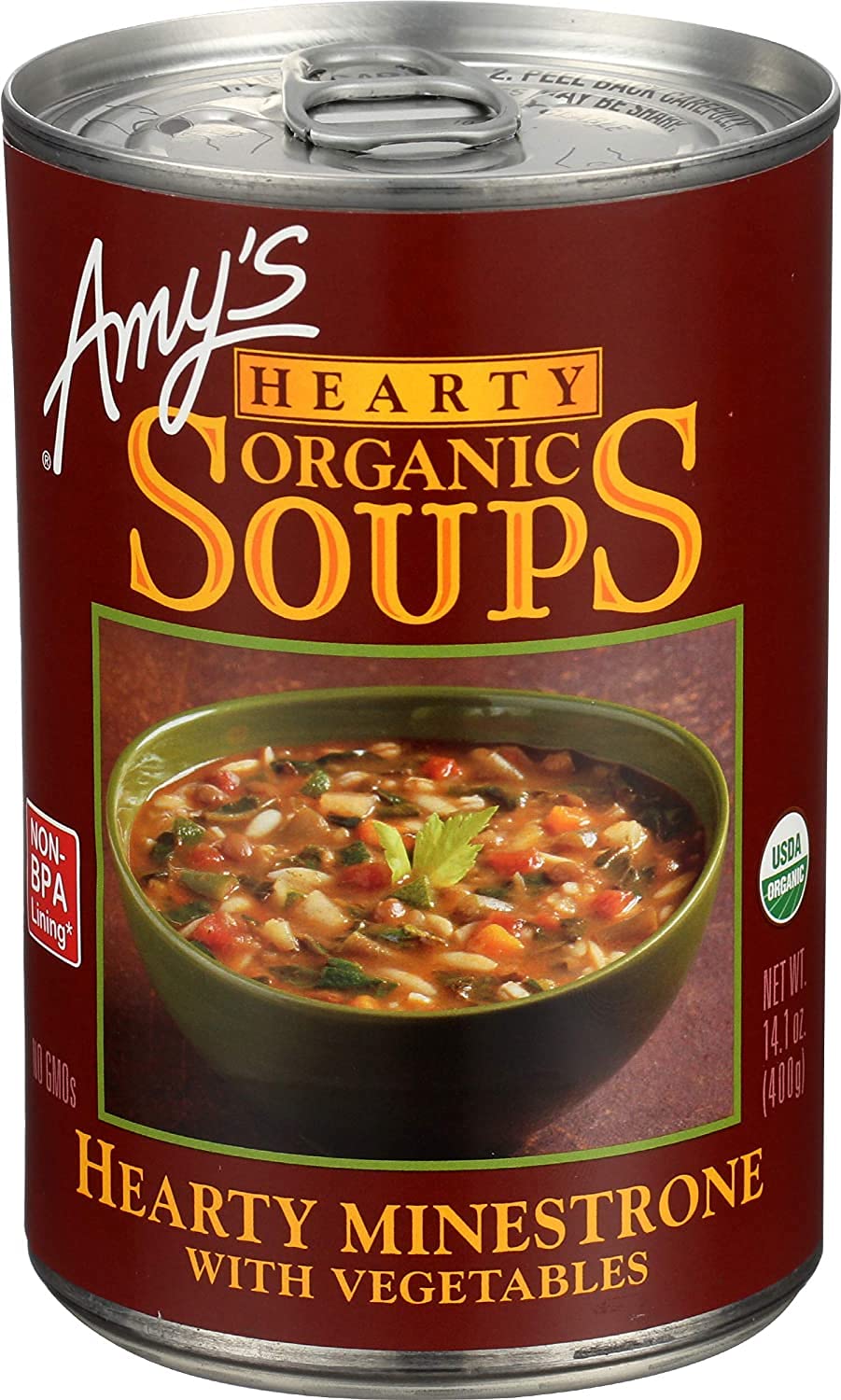 AmyS Soup  Vegan Hearty Minestrone Soup  Made With Organic Vegetables  Lentils  Barley And Pasta In Tomato Broth  Canned Soups  14.1 Oz