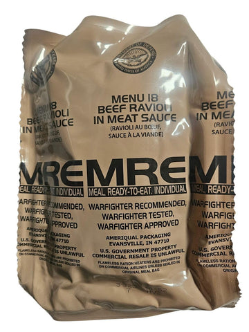 EPIDEMIC PROOF Genuine USGI MRE Meal Ready to Eat, Beef Ravioli, Inspection Date 01/2026 or Newer, 24 ounces, New Packaging