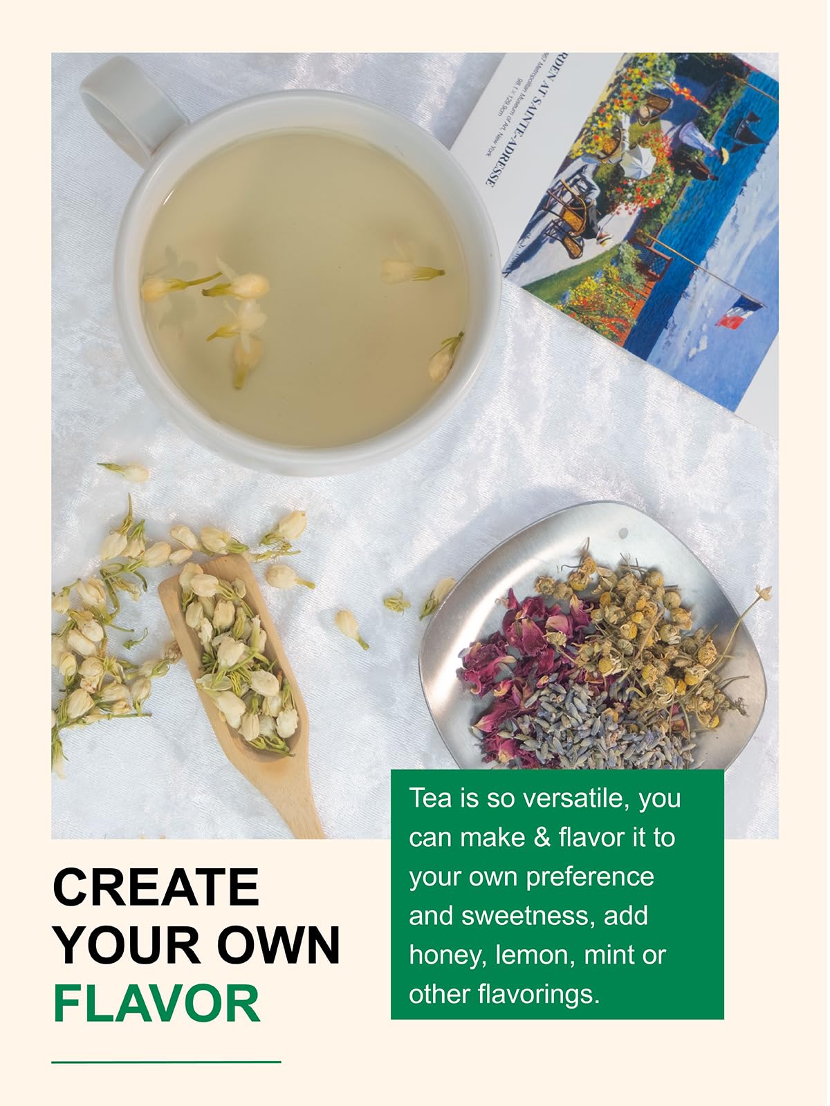 TeeLux Jasmine Flowers Loose Leaf Tea, Edible Dried Jasmine Buds, Caffeine Free, 3.5oz