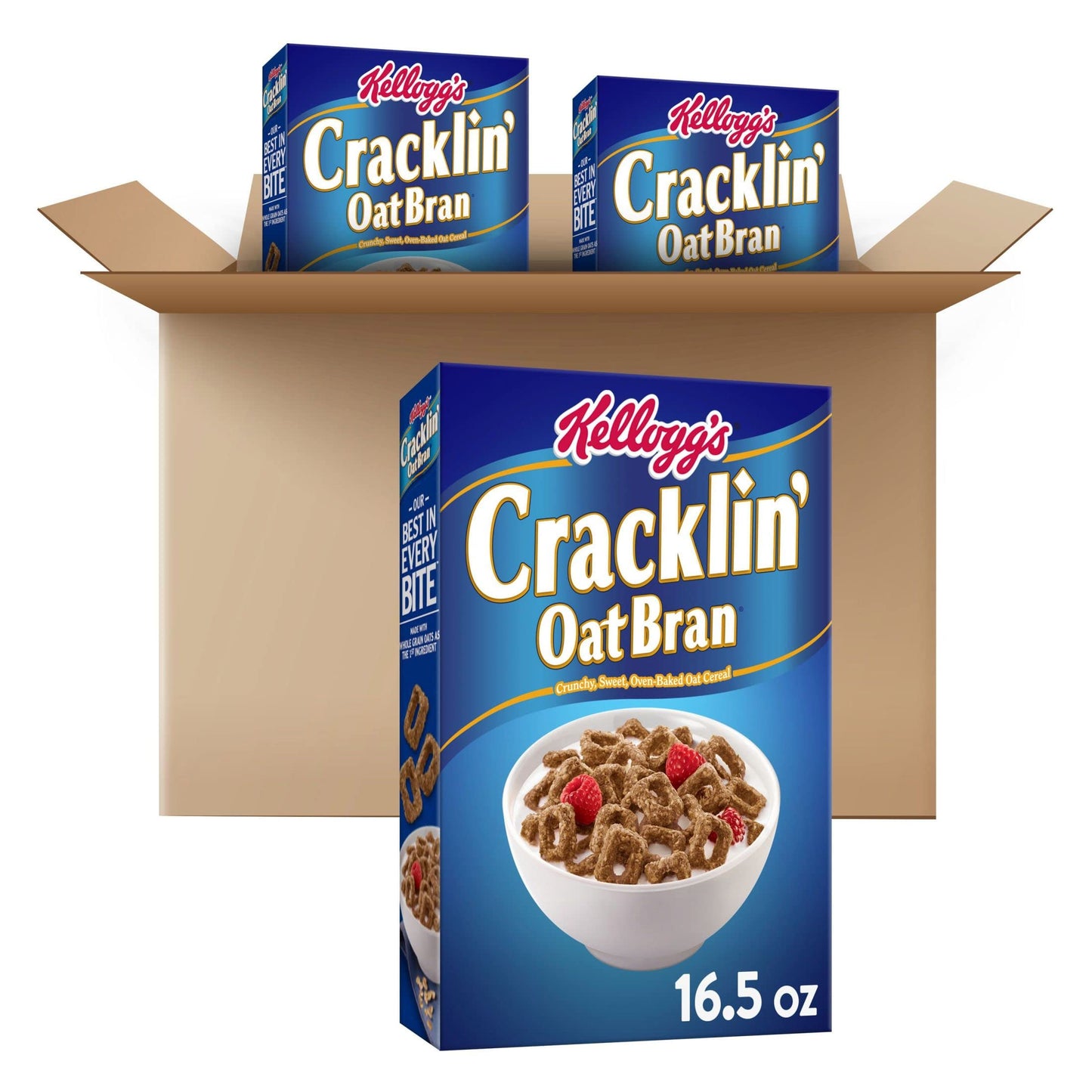 Kelloggs Cracklin Oat Bran Breakfast Cereal, Family Breakfast, Fiber Cereal, Original (3 Boxes)