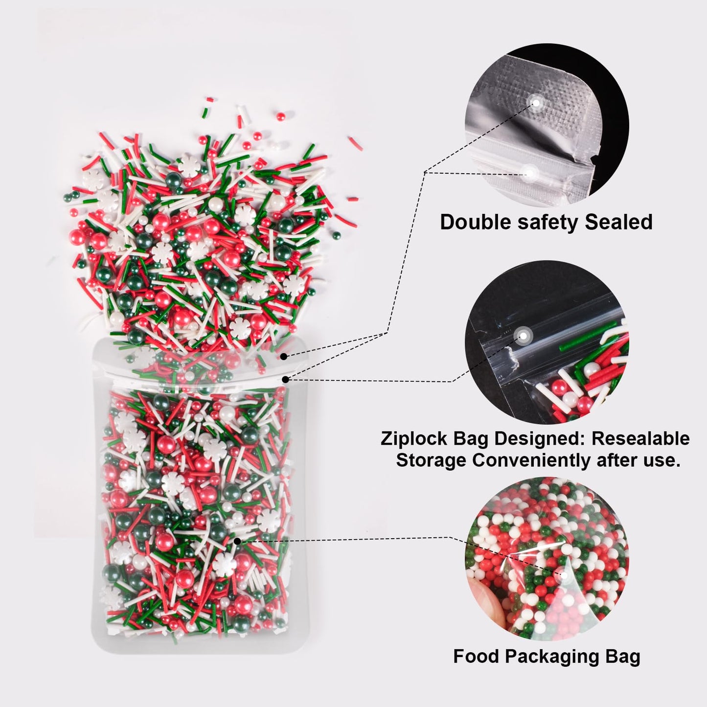HUEBEATY 6-in-1 Christmas Red and Green Sprinkles for Cookies Baking - 180g Nonpareils, Jimmies, Christmas Tree & Sugar Sprinkle