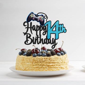 Video Game Happy 14Th Birthday Cake Topper - Video Game Boy'S 14Th Birthday Party Blue Cake Supplies - Game On Level Up Winner P