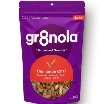 Gr8Nola Cinnamon Chai - Healthy, Low Sugar, Vegan Granola Cereal - Made With Superfoods Cinnamon, Ginger And Cardamom, Soy Free,