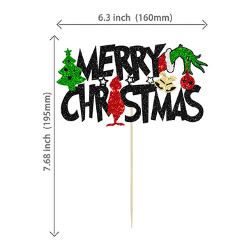 1Pcs Merry Christmas Cake Topper Red Green Glitter Merry Christmas Grenchhmas Cupcake Picks Merry Grenchhmas Theme New Year Holi