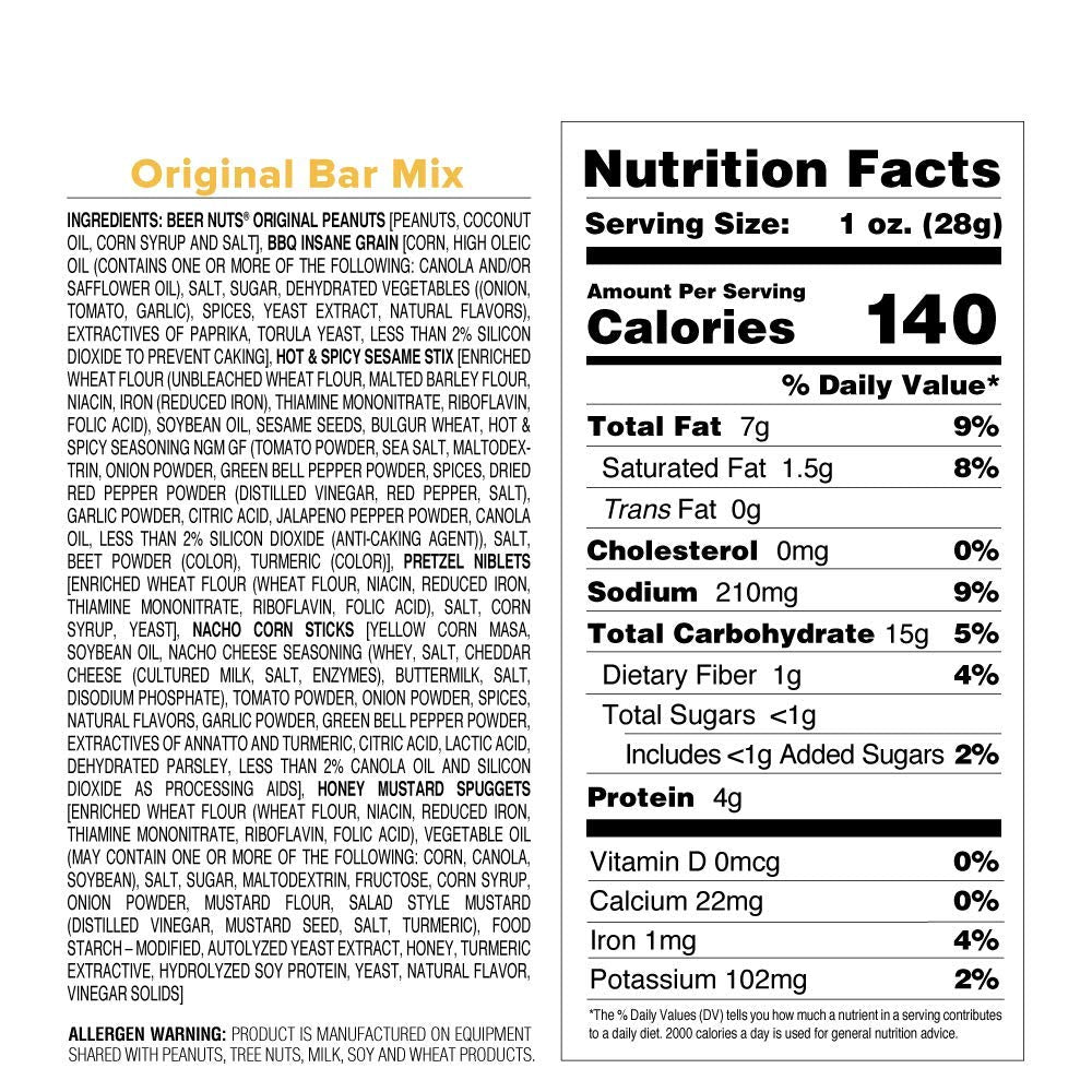 Malt-Inspired Nuts Original Bar Mix - Pretzels, Cheese Stix, Sesame Stix, Insane Grain - 20Oz Resealable Bag (Pack Of 3)