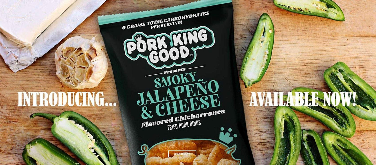 Pork King Good Smoky Jalapeño & Cheese Pork Rinds (Chicharrones) (4 Pack) Keto Snacks