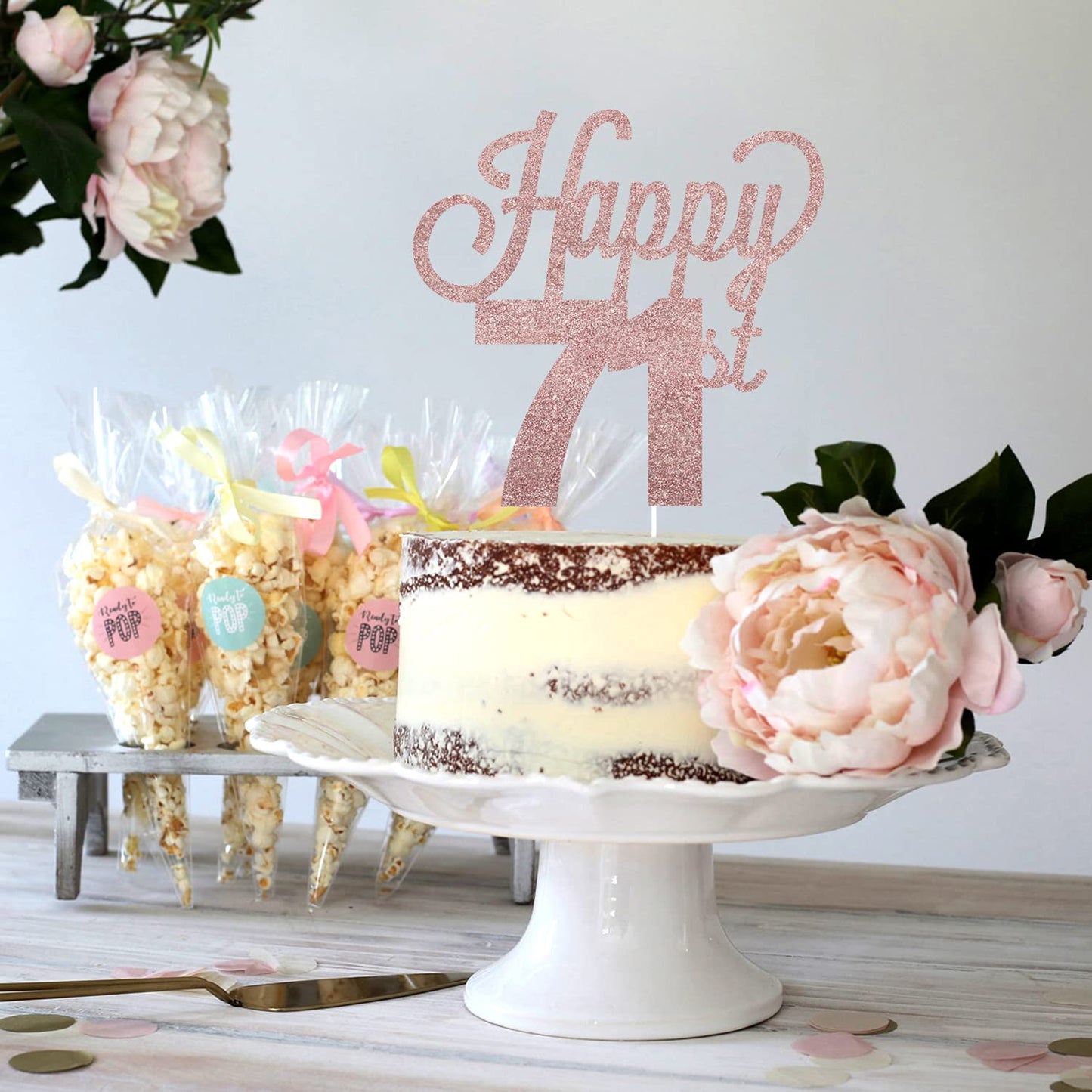 Lingteer Happy 71St Birthday Cake Topper - Cheers To 71St Birthday 71 Years Old Birthday Party Cake Decorations Sign.