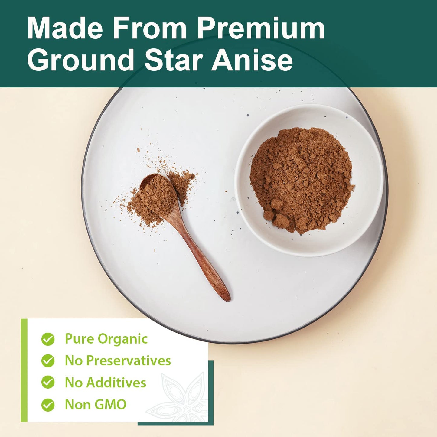 Soeos Organic Chinese Star Anise Powder 1.3 Oz (37G), Powder Chinese Star Anise, Dried Anise Star Spice, Star Anise Bulk, Anise Star, Non-Gmo Verified, Great For Baking And Tea, Anis Estrella., Brown