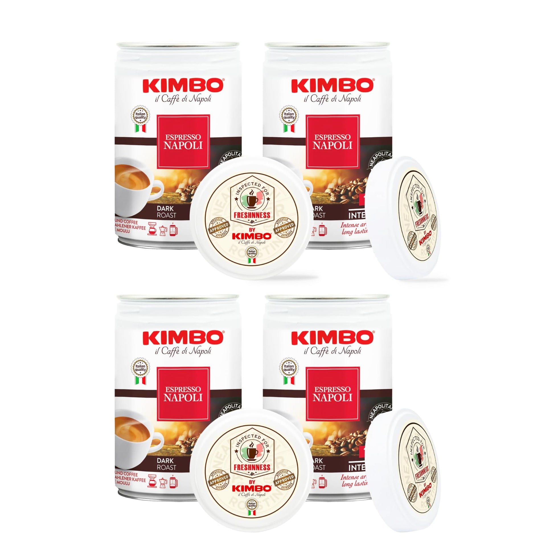 Kimbo Espresso Napoli Ground Coffee | Dark Roast | 10/13 Intensity | Intense Aroma & Long Lasting Flavor | 8.8 Oz Cans - Pack Of 4