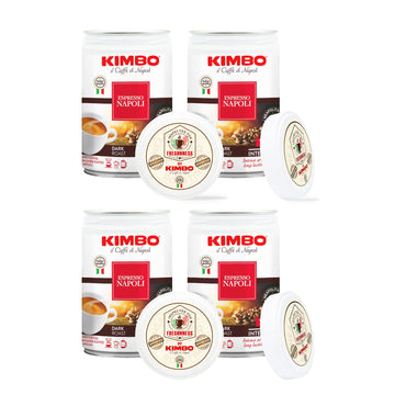 Kimbo Espresso Napoli Ground Coffee | Dark Roast | 10/13 Intensity | Intense Aroma & Long Lasting Flavor | 8.8 Oz Cans - Pack Of 4