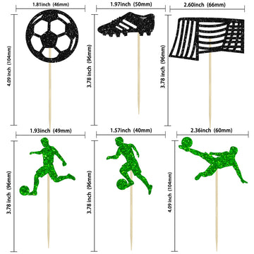 Gyufise 24Pcs Soccer Cupcake Toppers - Glitter Football Decorations For Sports Theme Parties & Cake Designs