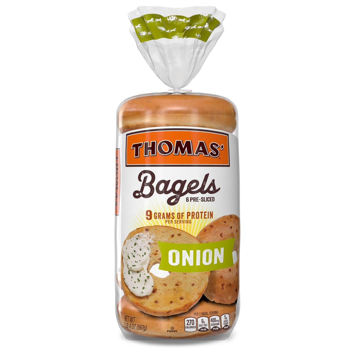 Thomas Onion Bagels, 6 Pre-Sliced Bagels with No High Fructose Corn Syrup, 20 Oz Bag