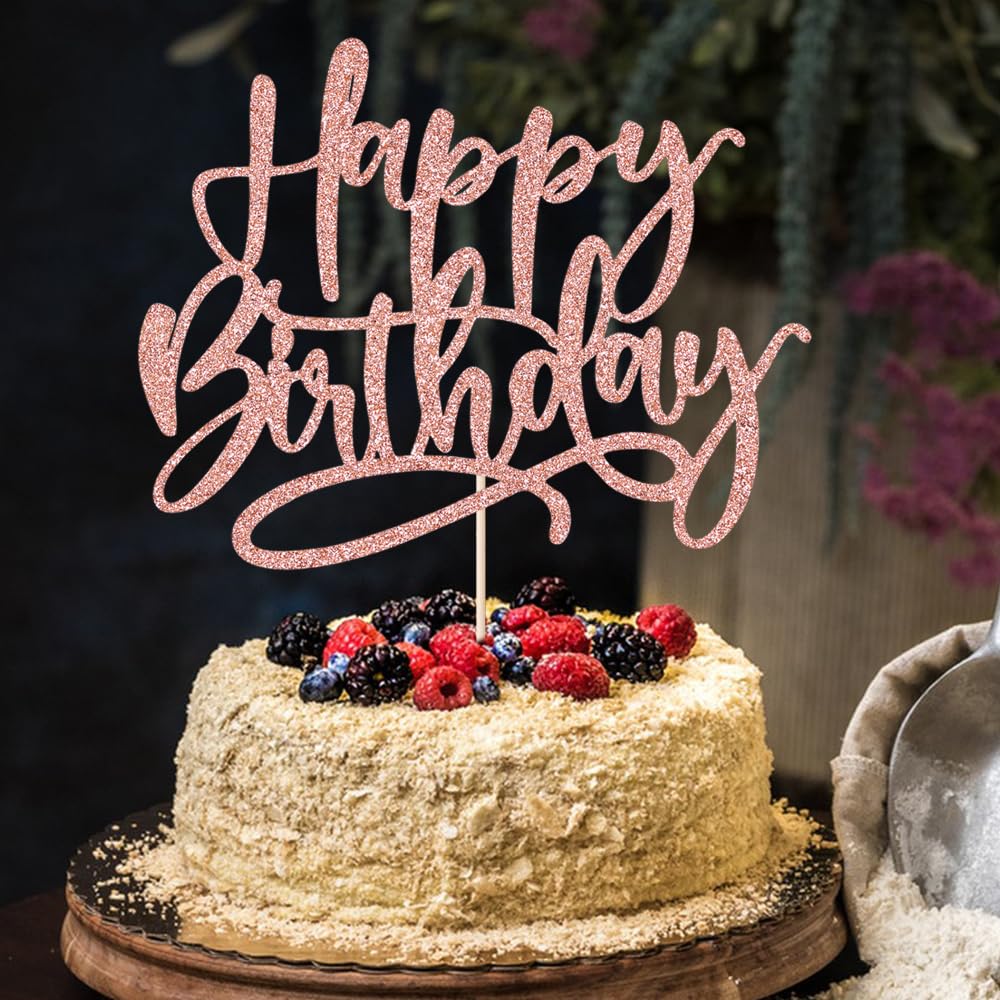 Bejotaa Glitter Happy Birthday Cake Topper, Anniversary Celebration Party Decoration, Birthday Cake Party Decoration Supplies (R