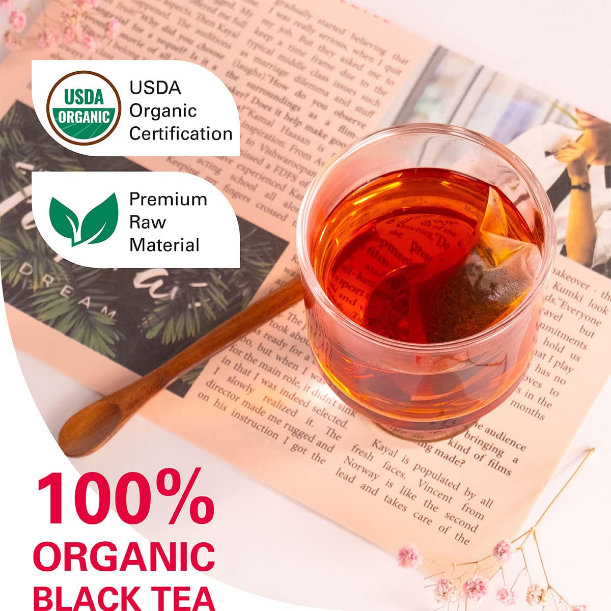 Wt Weetee Organic Black Tea Bags, Organic Black Tea 100 Count, Antioxidant, Caffeinated | Resealable Kraft Bag | Brew Hot Or Iced