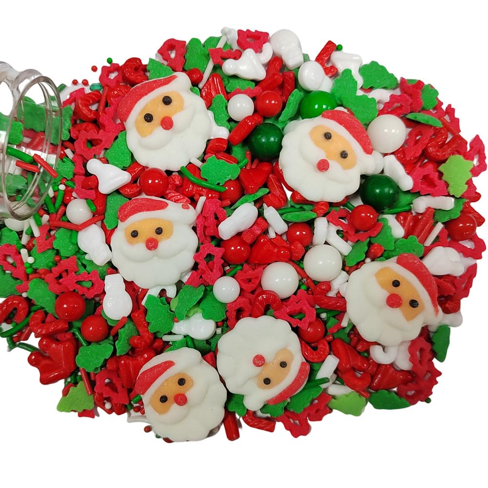 1 Bottle Christmas Sprinkles for Cookie Decorating Cake Toppers Candy Santa Claus Cupcake Topper Dessert Sprinkle with 6 Pieces