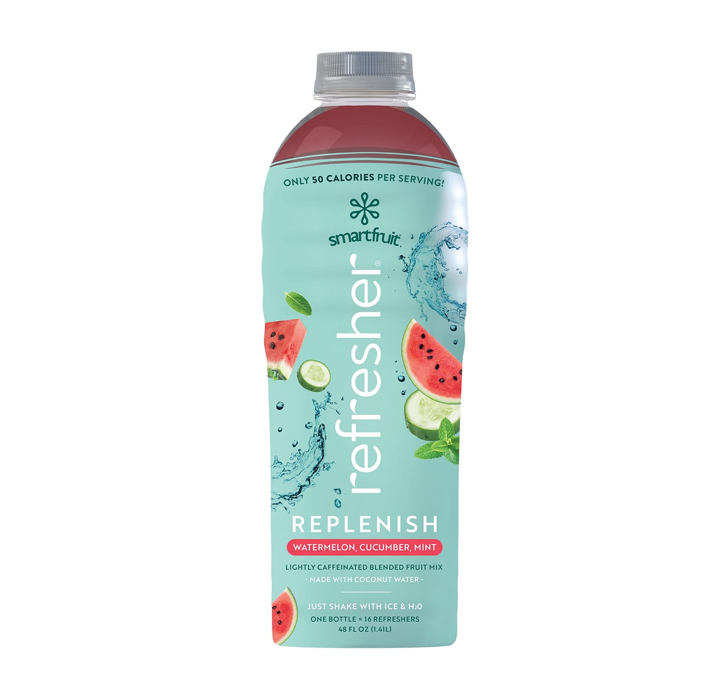 Smartfruit Replenish Refresher Coconut Water - Watermelon, Cucumber, Mint - Low Calorie - 48oz Bottle