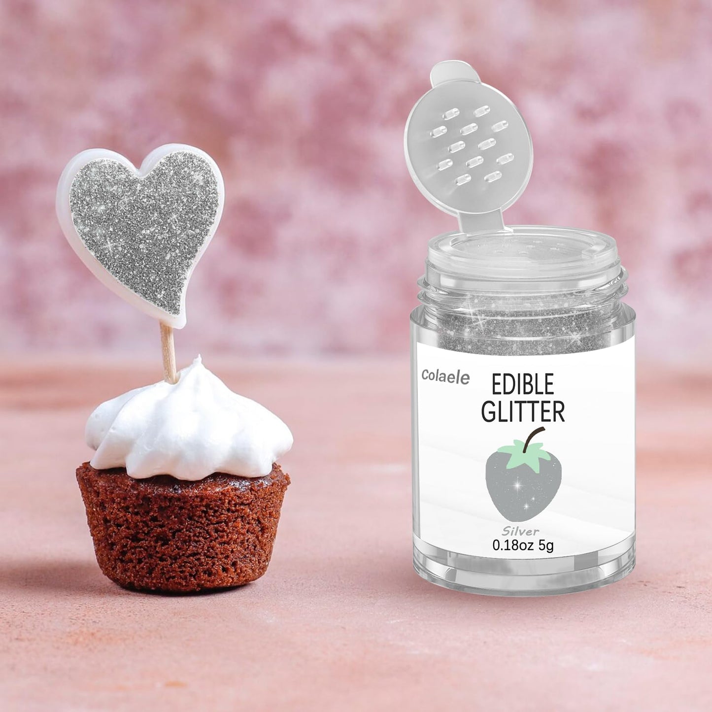 Colaele Silver Edible Glitter Powder, Food Grade Luster Dust for Cakes & Drinks, 5 grams