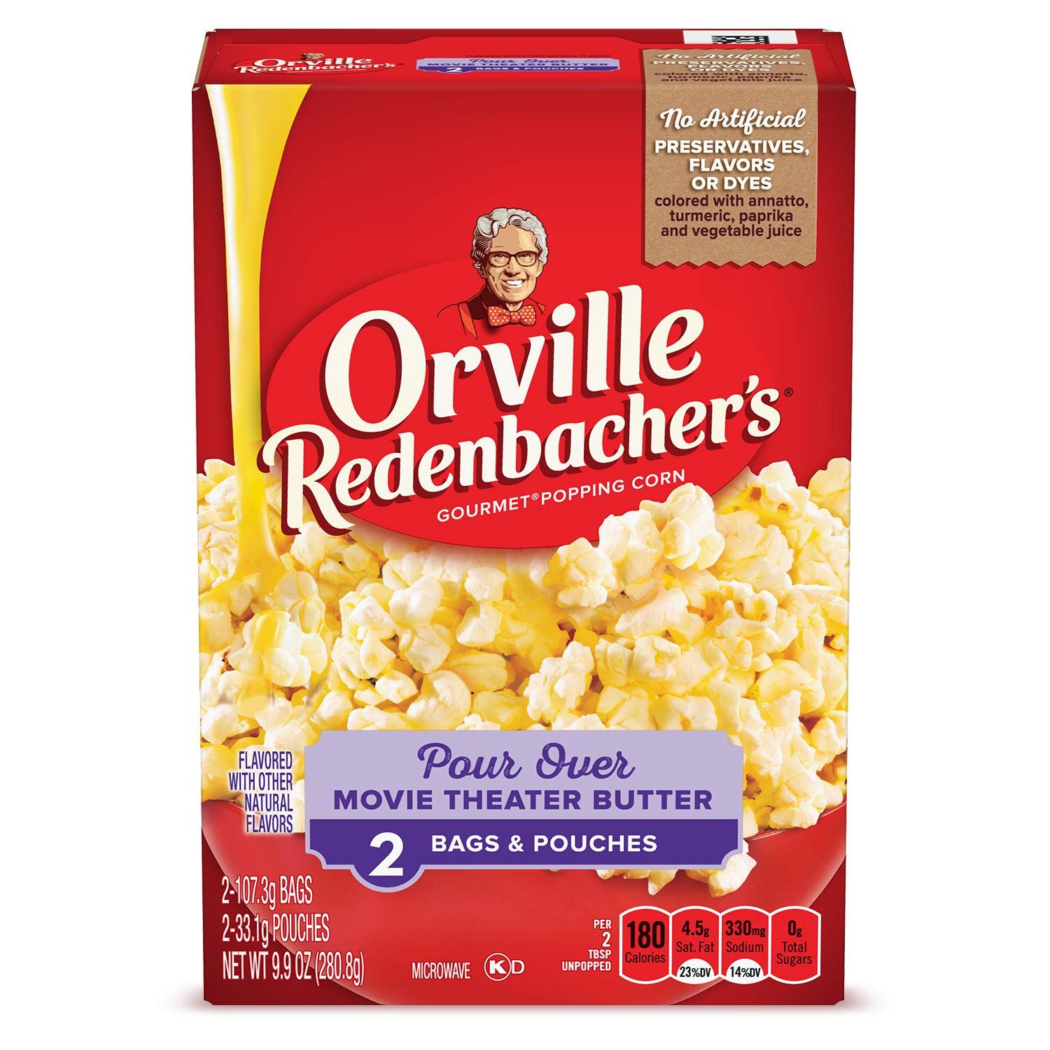 Orville Redenbachers Pour Over Movie Theater Butter Flavored Microwave Popcorn, Gluten Free, 2 Count Popcorn Bags (12 Boxes)
