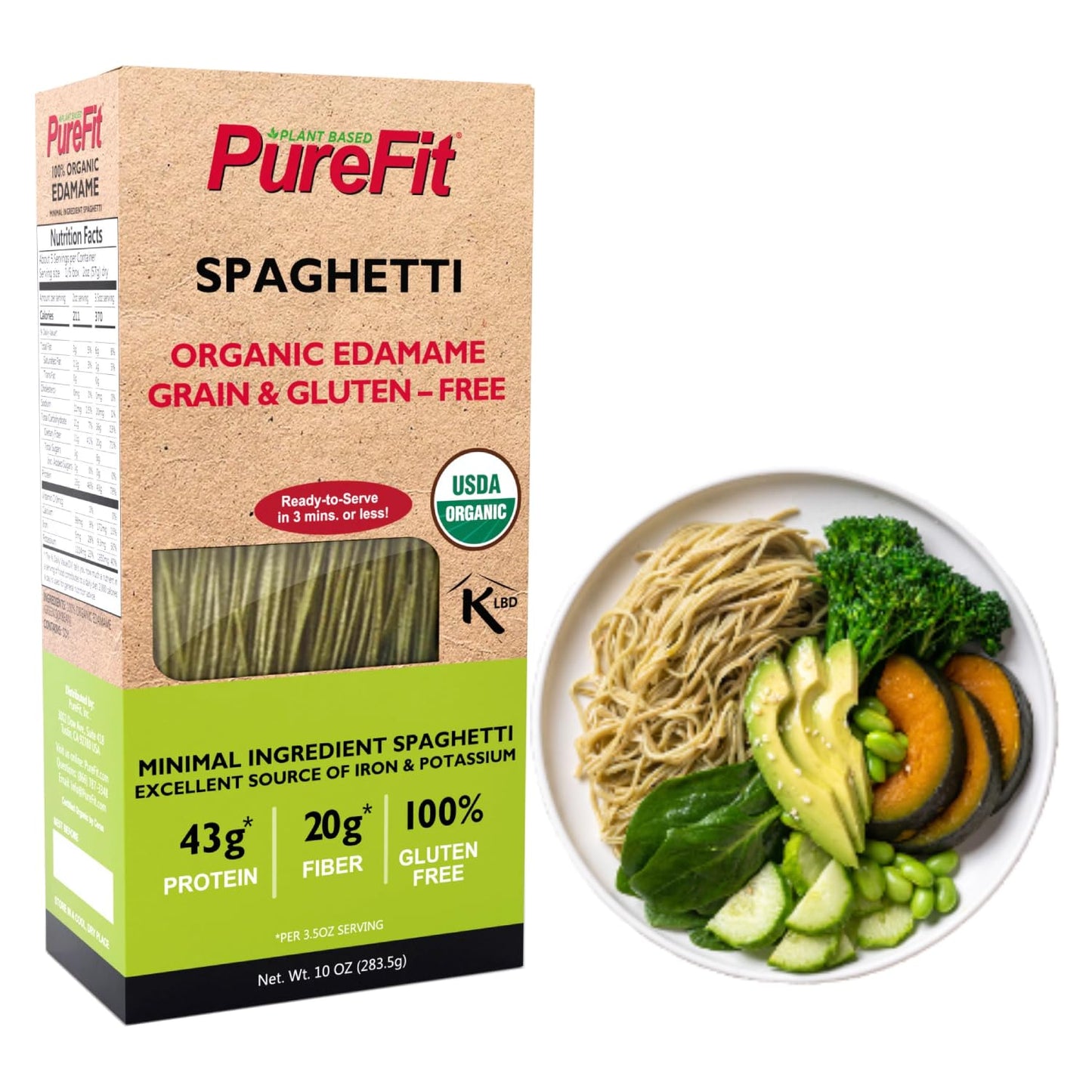 Purefit Organic Edamame Spaghetti Pasta，High Protein Pasta，Low Carb Keto Pasta, Gluten-Free, Vegan, Non-Gmo, Kosher, Plant-Based Bean Noodles - 1 Pack(10 Oz/5 Servings)