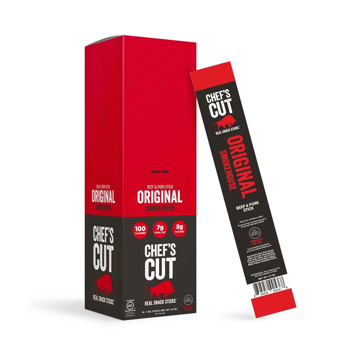Chef'S Cut Beef & Pork Snack Sticks, Original Smokehouse, High Protein Meat Snack, Individually Wrapped, 8G Protein And 100 Calo