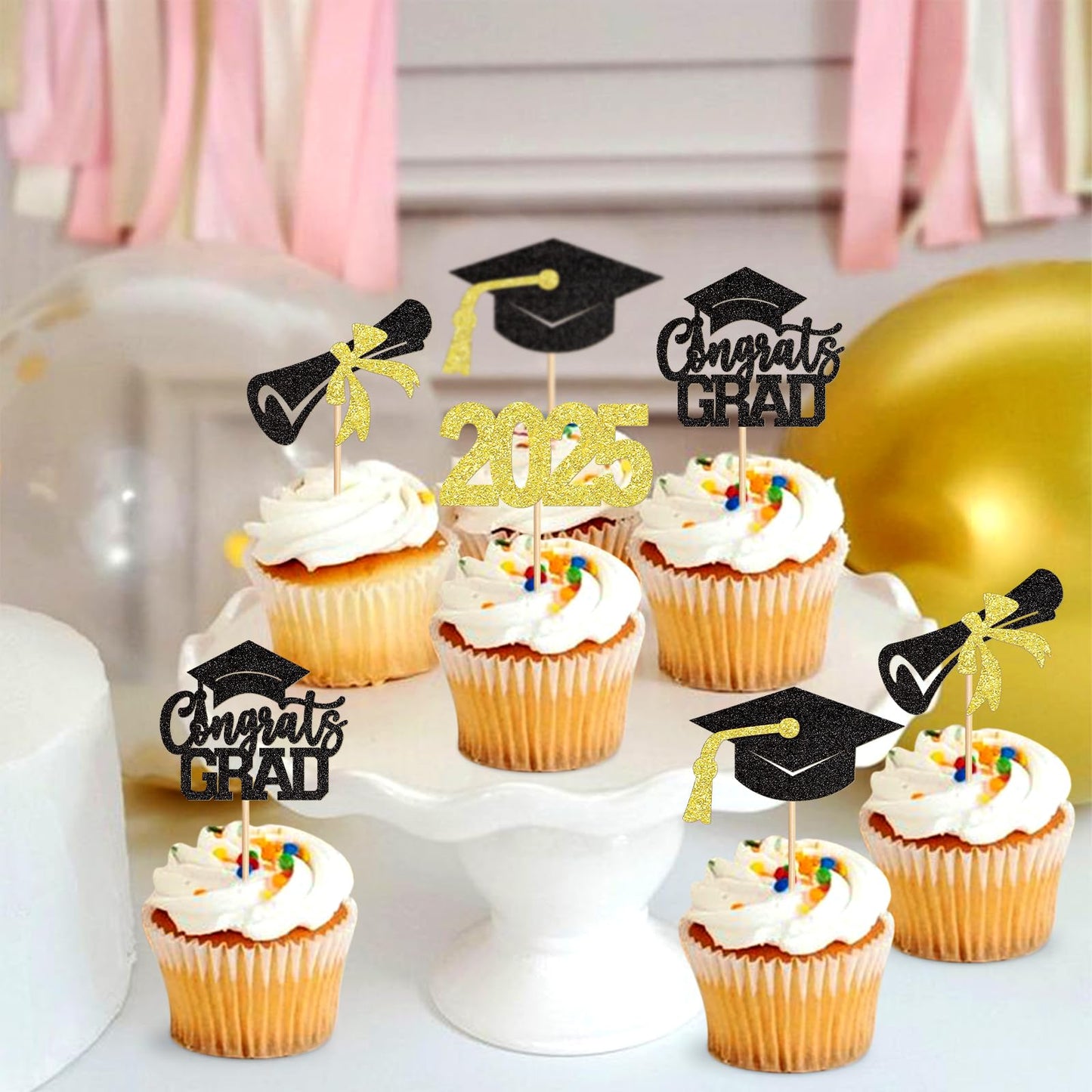 24 Pack 2025 Graduation Cupcake Toppers Class Of 2025 Congrate Grad Graduation Hat Cupcake Picks For 2025 Graduation Theme Birth