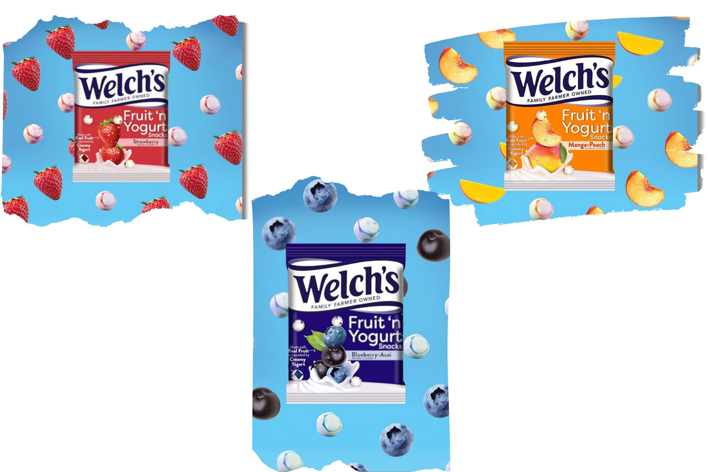 Generic Welchs Fruit Yogurt Snacks, Variety Pack, Strawberry, Blueberry-Acai, Mango-Peach, Single Serve 0.7 Oz Bag, 8 (0.7Oz) Ba