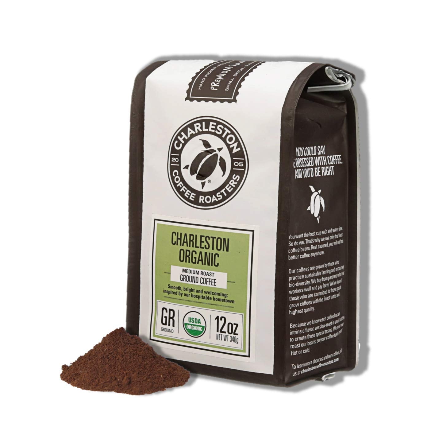 Charleston Coffee Roasters Specialty Organic Ground Coffee, Medium Roast, 12oz