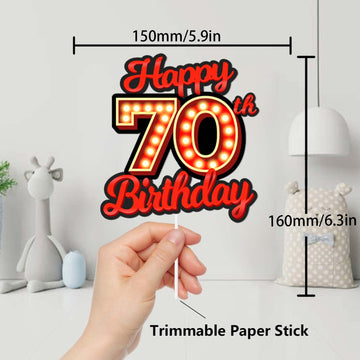 Happy 70Th Birthday Cake Topper Fluorescent Flashing Night Out Hen Movie Nightclub Theme Decor Supplies Woman Man Happy Birthday