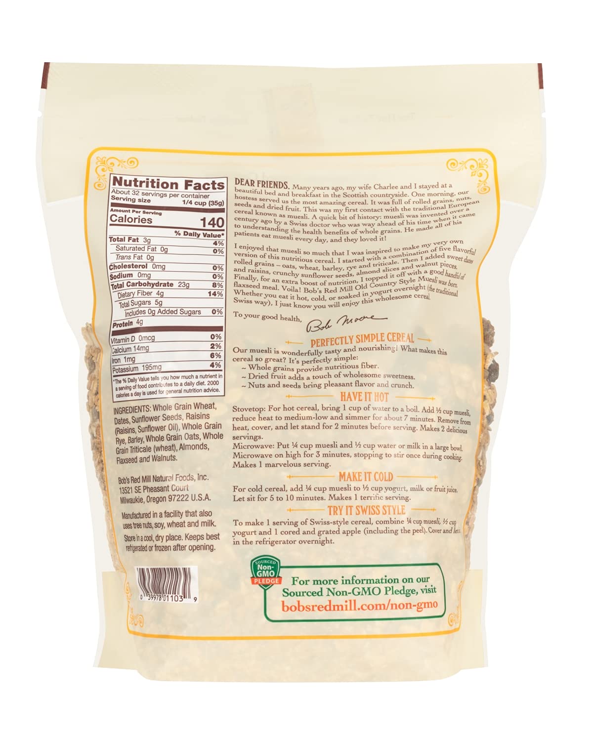 Bob s Red Mill Old Country Style Muesli, 40oz (Pack of 4) - Non GMO, Whole Grain, Vegan, Kosher