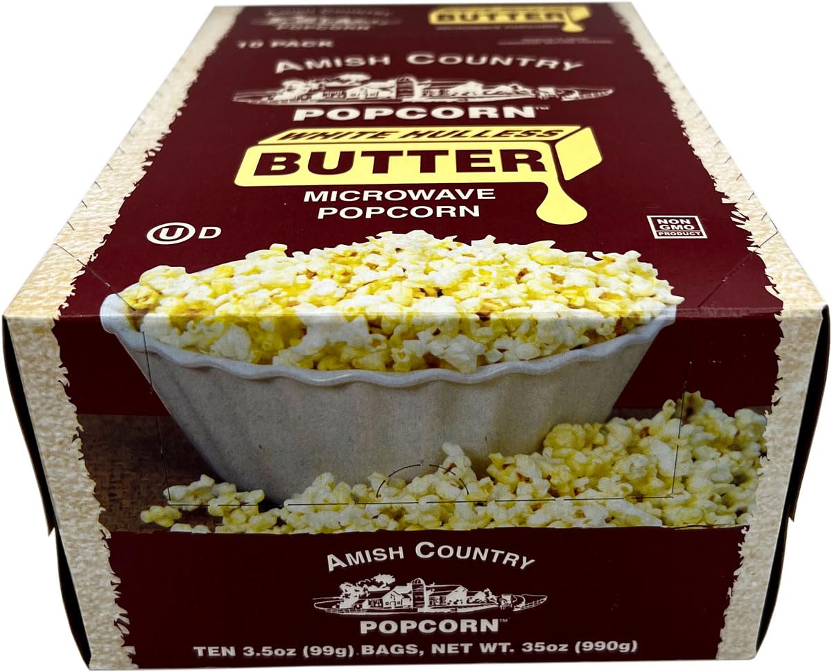 Amish Country Popcorn Old Fashioned Microwave Popcorn 10 Pack Medium White Non-GMO Gluten Free Kosher 0.35 Ounce Each