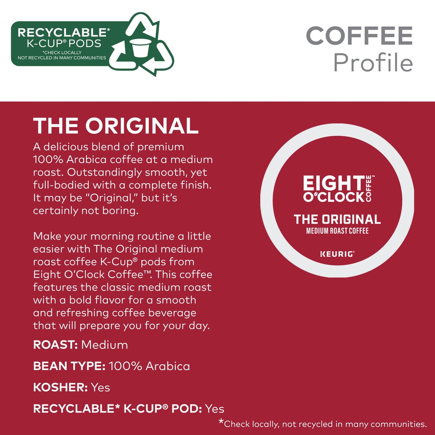 Eight O'Clock Coffee The Original, Keurig Single Serve K-Cup Pods, Medium Roast, 32 Count