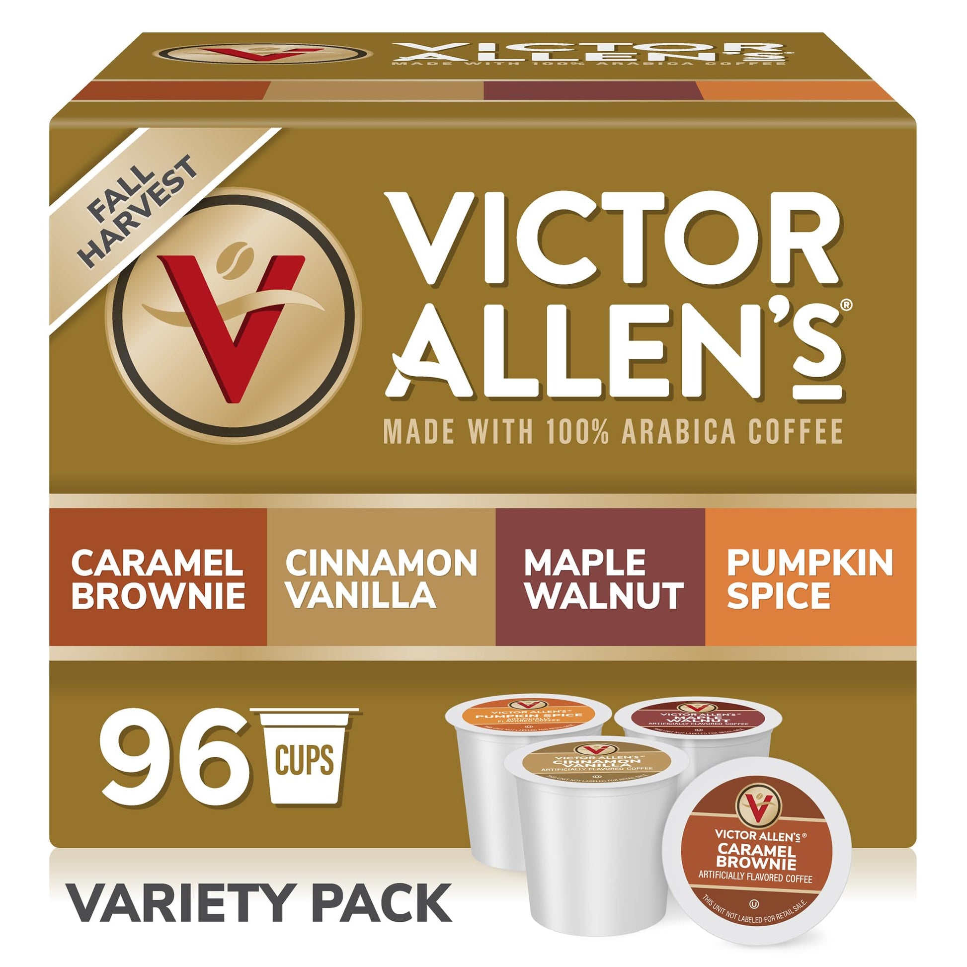 Victor Allens Coffee Fall Harvest Variety Pack, Medium Roast, 96 Count Single Serve Pods for Keurig, Brown