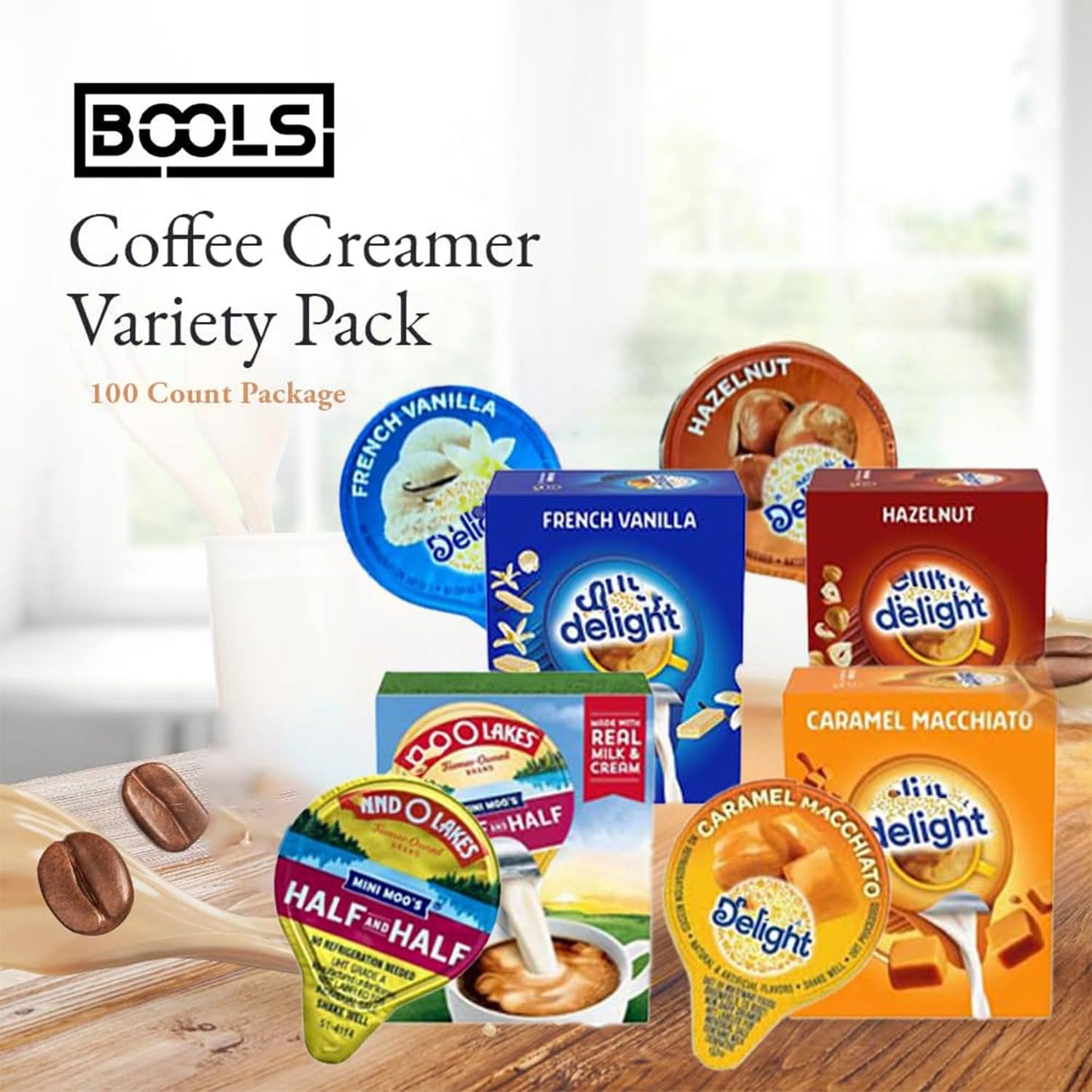 Coffee Creamer Singles Variety Pack Packaged By Bools, Intearnational Dealight Mini Coffee Creamer & Mini Moo'S 4 Flavor Assortm