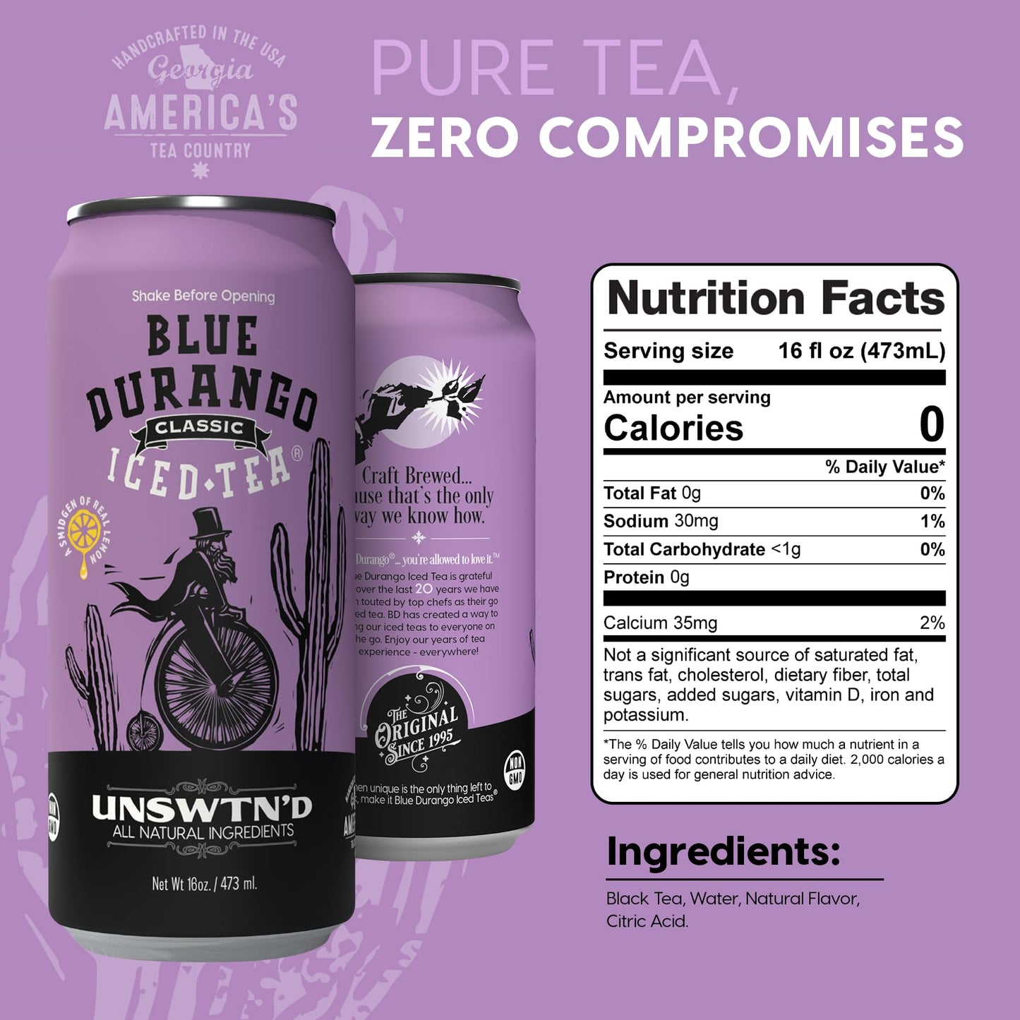 Blue Durango Iced Tea - Unsweetened Classic - Black Tea - Non-GMO, Gluten-Free - Zero Sugar Ice Tea - Natural Ingredient Ice Dri