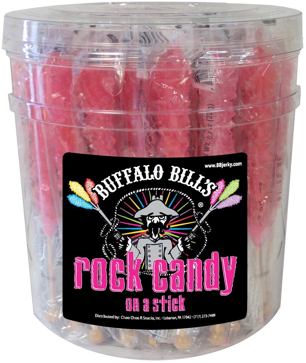 Buffalo Bills Cherry (Pink) Rock Candy On A Stick (36-Ct Tub Pink Rock Candy Crystal Sticks)