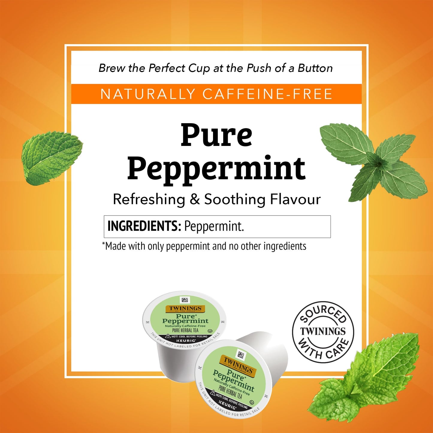 Twinings Pure Peppermint Herbal Tea K-Cup Pods, 12 Count (Pack of 6), Caffeine-Free, Compatible with Keurig