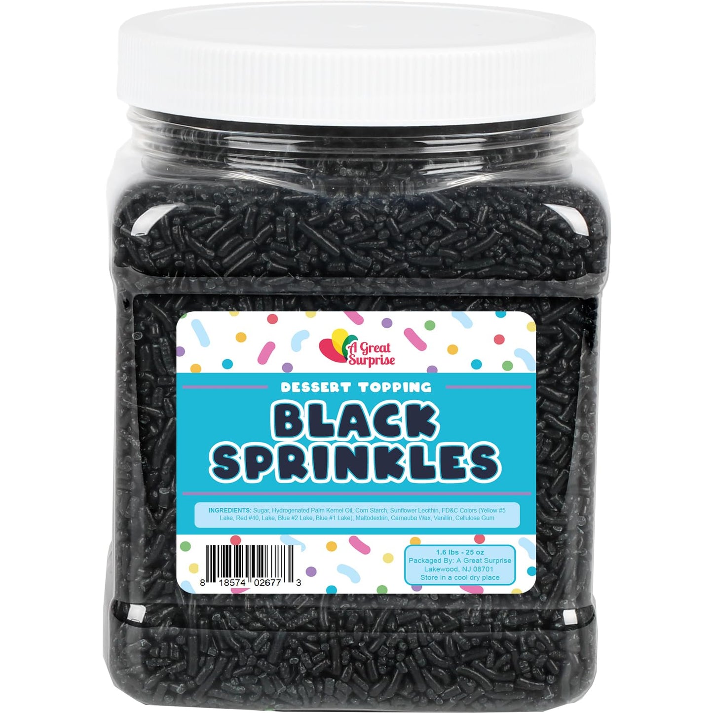 A Great Surprise Black Sprinkles - Outer Space Sprinkles - 1.6 Pounds - Bulk Black Jimmies For Desserts, Baking, Cakes, Cupcakes.