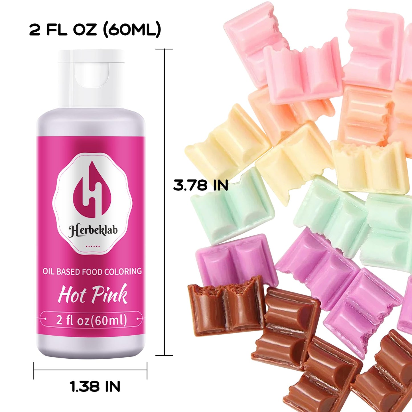 Herbeklab Oil Based Food Coloring for Chocolate, 60ml, Hot Pink, Food Grade Dyes for Candy Melts, Cake Pops, Strawberries