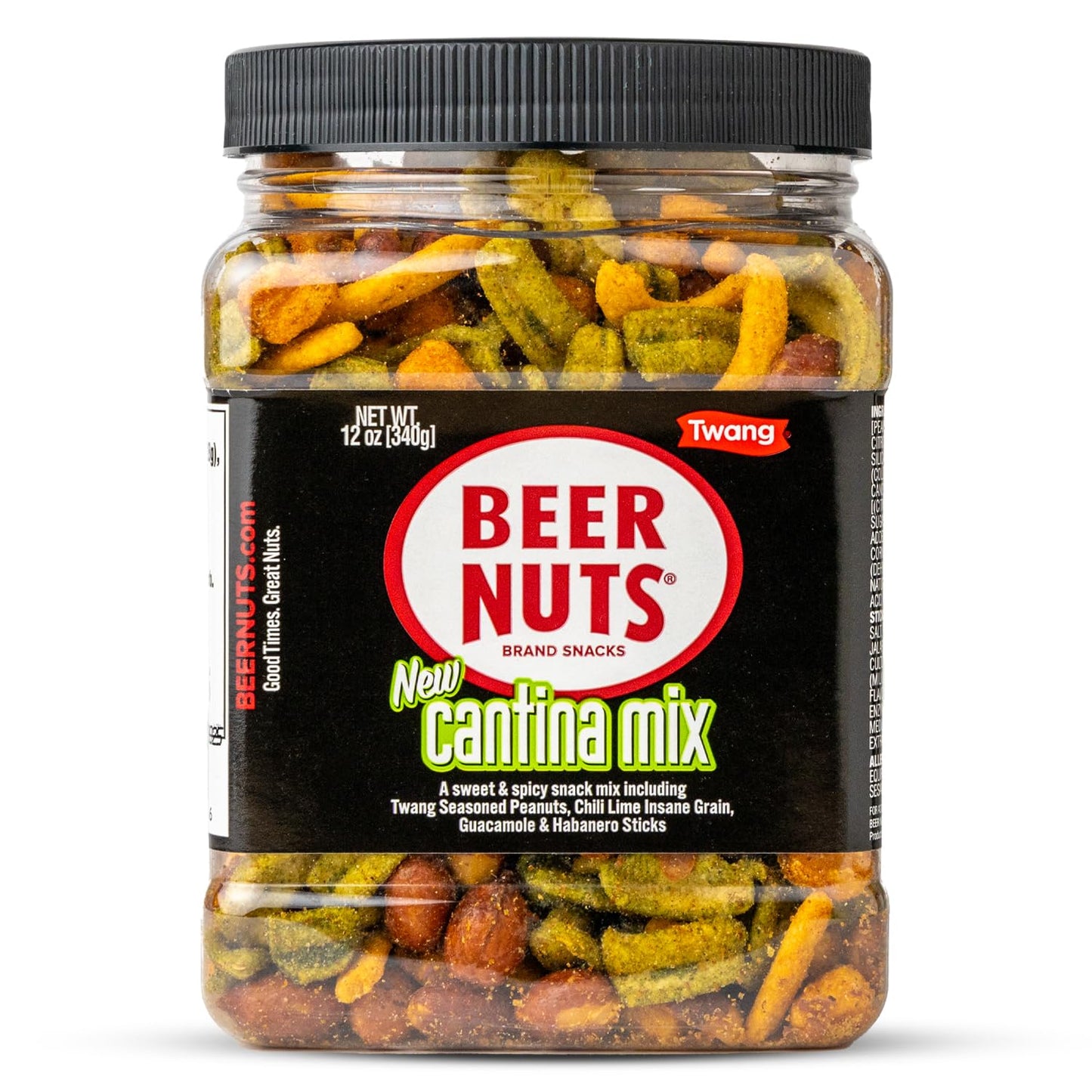 BEER NUTS Cantina Mix Snack Jar, Twang Seasoned Peanuts & Chili Lime Insane Grain, 12oz Resealable Jar