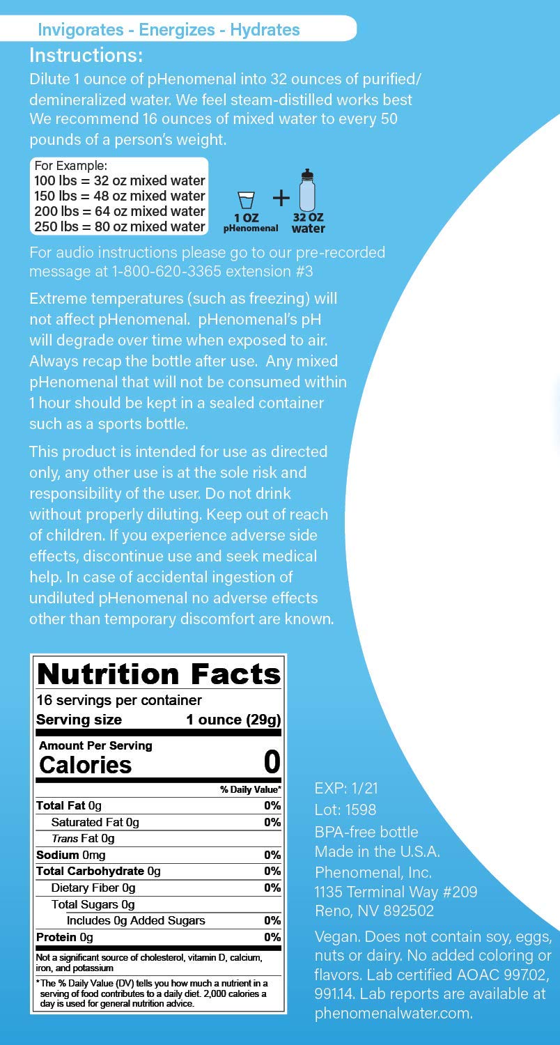 Phenomenal Alkaline Water Concentrate 16oz, Makes 4 Gallons of 11pH+, Original/Tasteless