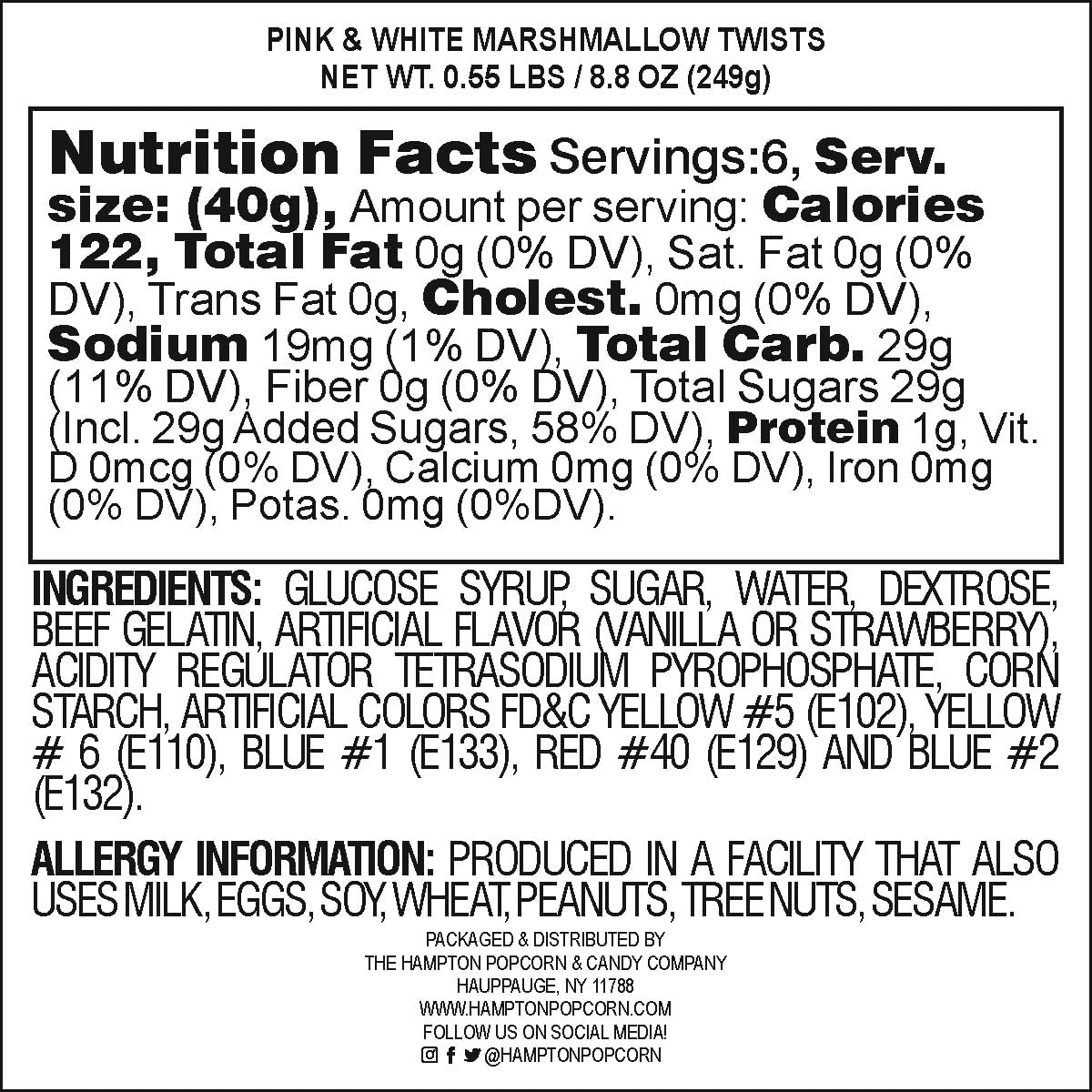 The Hampton Candy Company Pink & White Marshmallow Twists, 8.8 Oz. Bag, Pink Candy, Bulk Marshmallows, Docile sold by The Hampto