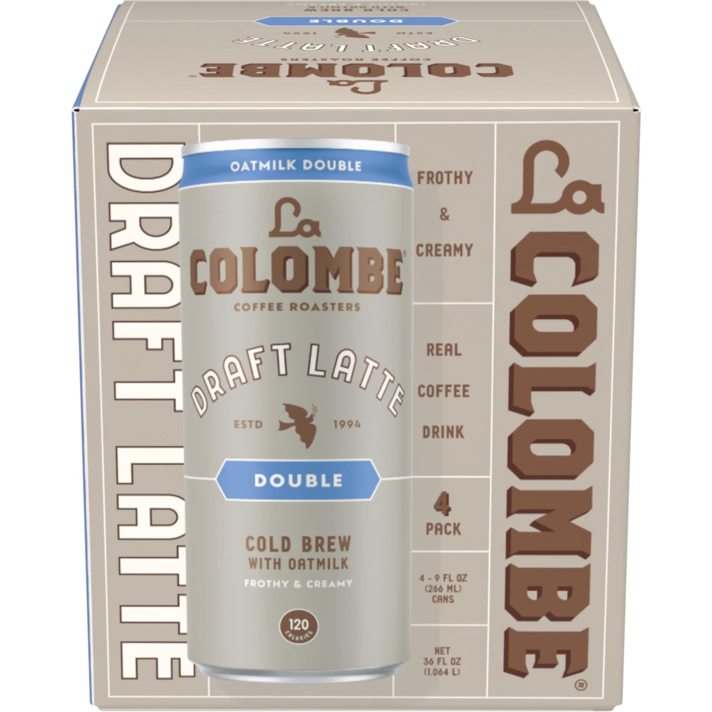 La Colombe Double Draft Latte with Oatmilk, 9 Fl Oz, Pack of 4, Dairy-Free, 100% Arabica Brazilian Cold Brew Coffee, 120mg Caffeine